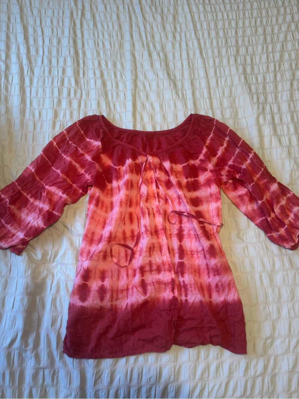 Tie-Dye Red Pink Boho Peasant Top